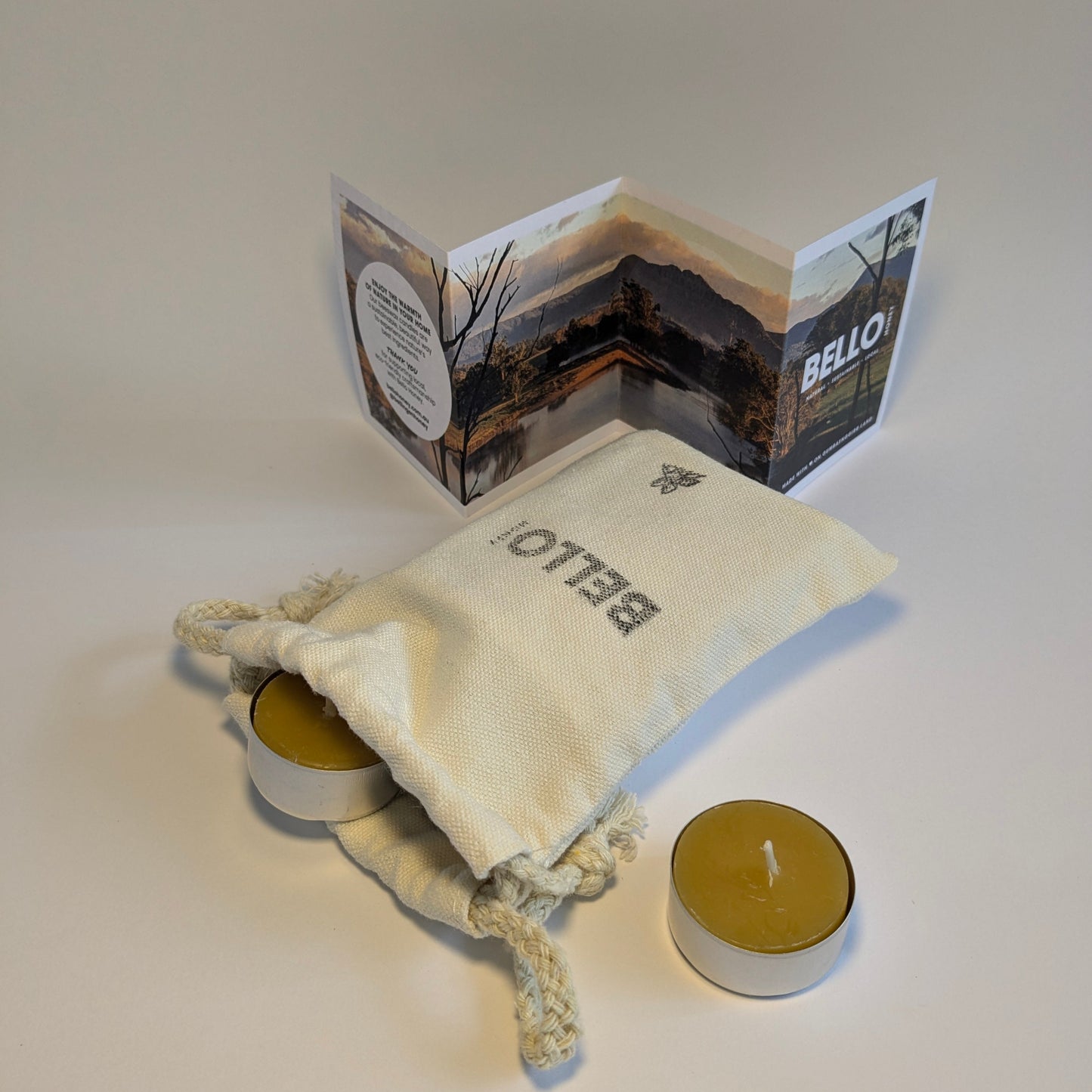 Hand-Poured Beeswax Tea Lights in Linen Calico Bag – Pack of 5